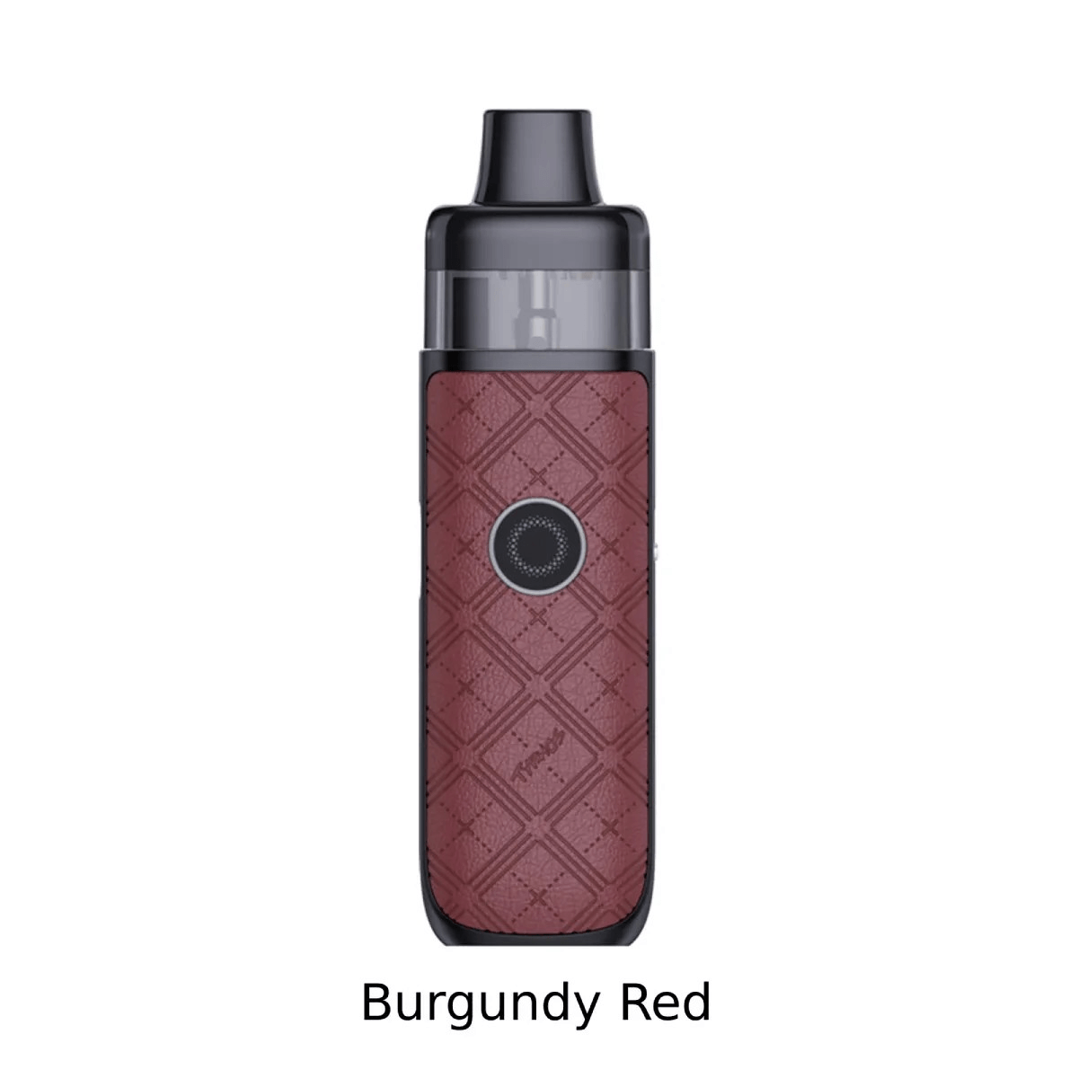 Burgundy red UWell Typhos vape device with textured pattern on a white background.