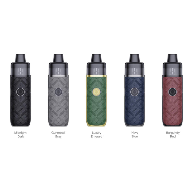 Five Uwell Typhos vape devices in different colors on a white background