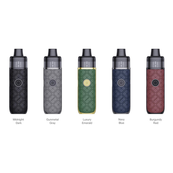 Five Uwell Typhos vape devices in different colors on a white background