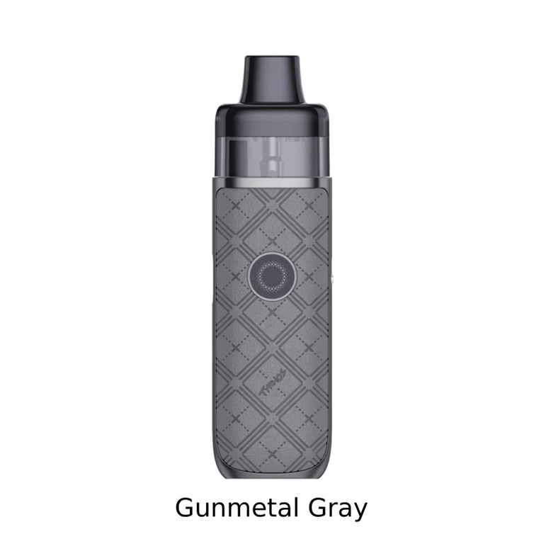 Burgundy gunmetal gray UWell Typhos vape device with textured pattern on a white background.