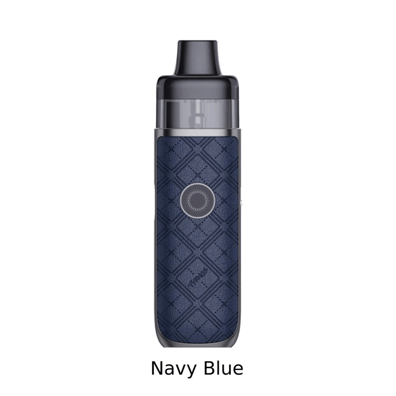 Burgundy navy blue UWell Typhos vape device with textured pattern on a white background.