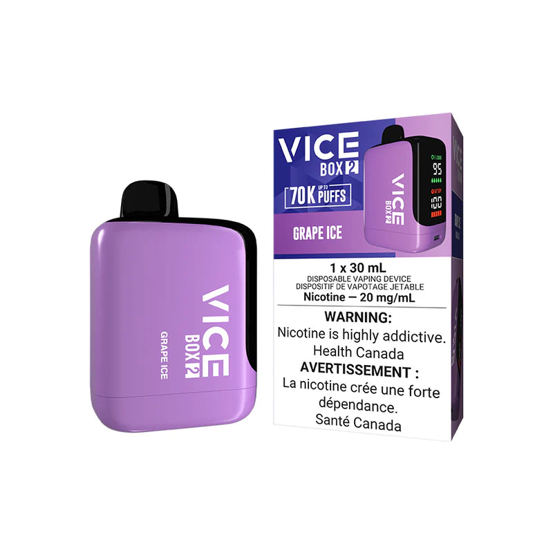 Grape Ice VICE BOX 2 vape device and packaging on a white background