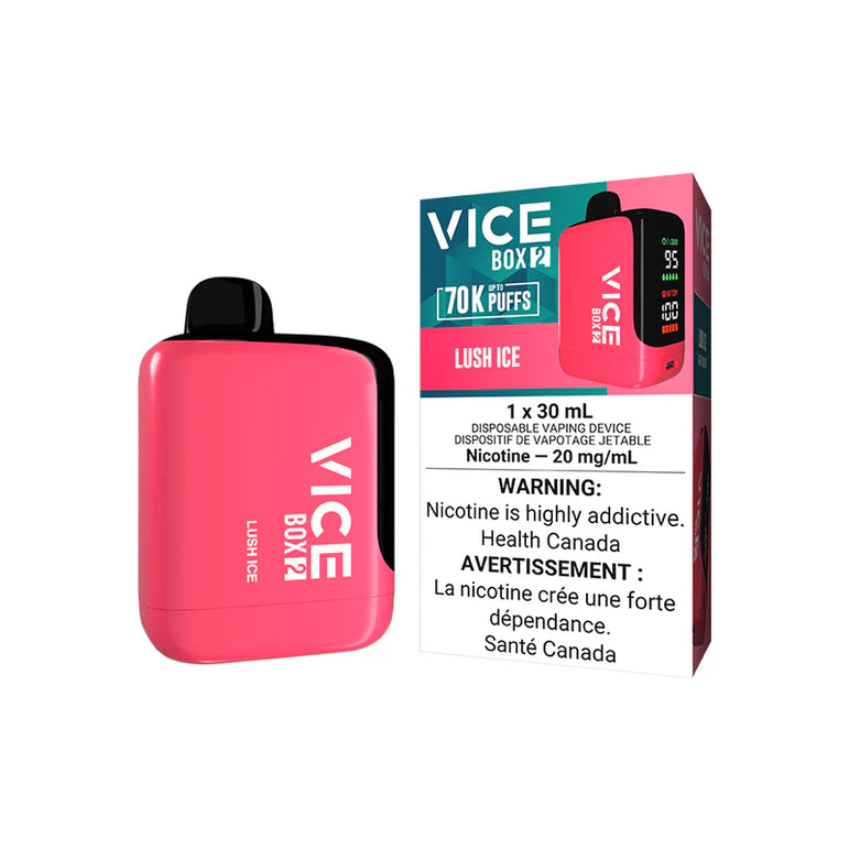 Lush Ice VICE BOX 2 vape device with packaging on a white background