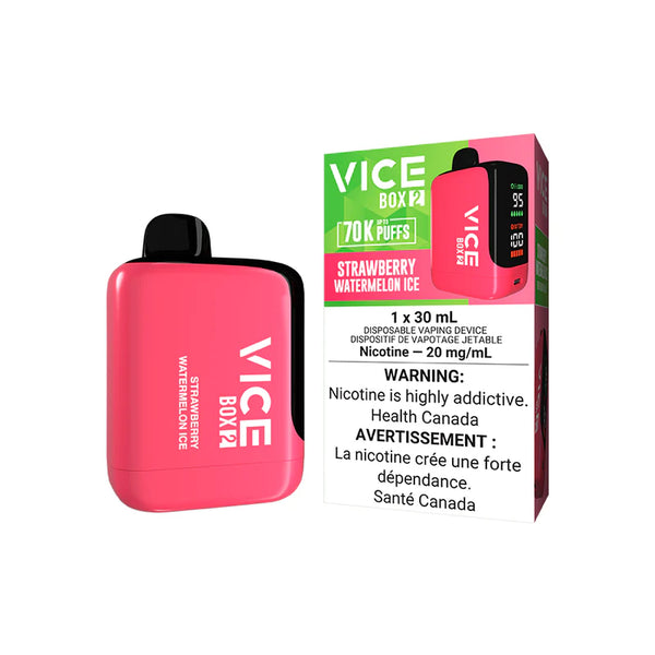 Strawberry Watermelon Ice VICE BOX 2 vape device with packaging on a white background