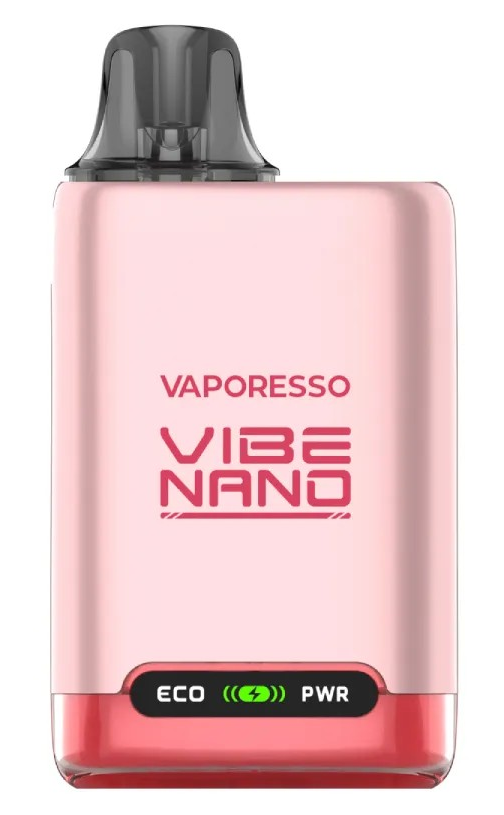 Vaporesso Vibe Nano vaping device with pink body and black top on a white background