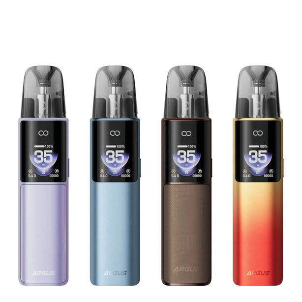 Four VooPoo Argus G4 vape devices on a white background
