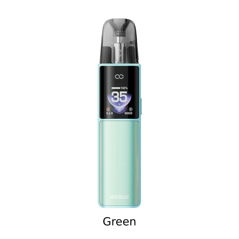 One green Voopoo Argus G4 vape device on a white background