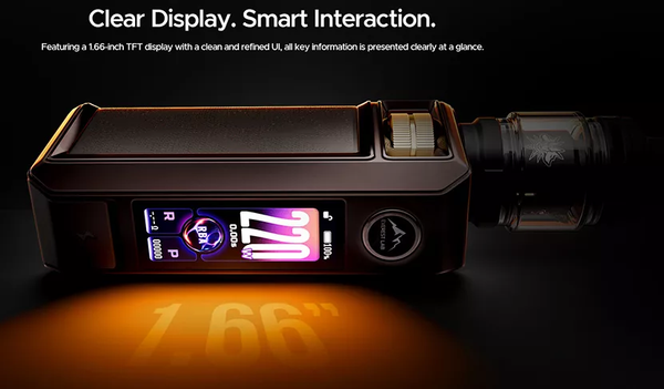 VooPoo Drag 6 with a 1.66-inch TFT display on a dark background