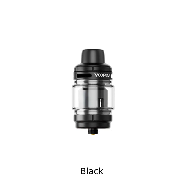 A VOOPOO UForce-X 2 vape tank in black, featuring a clear glass body and black plastic components, shown against a plain white background with the word 'Black' printed below.