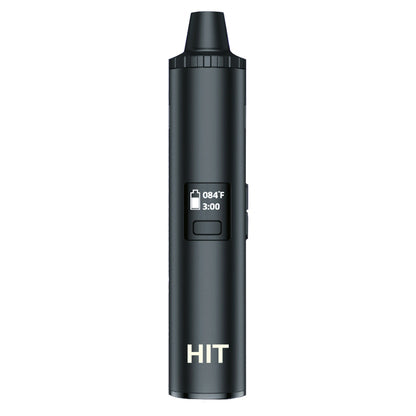 A black Yocan Hit Dry Herb device with a small digital display showing temperature and time, set against a plain white background.