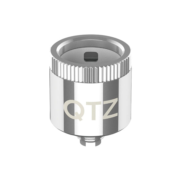A Yocan Iris replacement coil with a ribbed top band and the letters 'QTZ' printed on the front, shown on a plain white background.