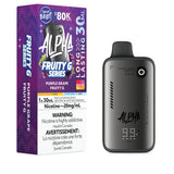 Alpha Purple Grape Fruity G vape device and packaging on a white background