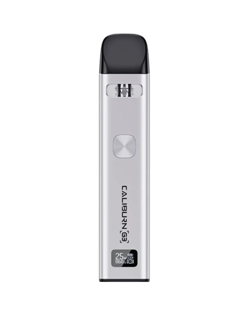 Caliburn G3 vape pod device in Silver on a white background
