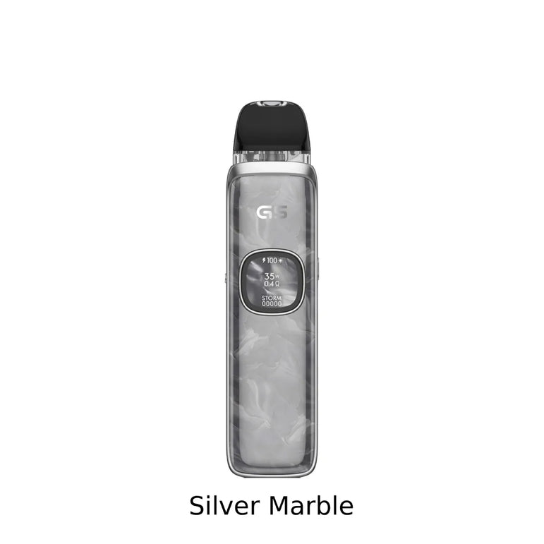 UWell Caliburn G5 Open Pod Kit Vape device with 'Silver Marble' finish on a white background