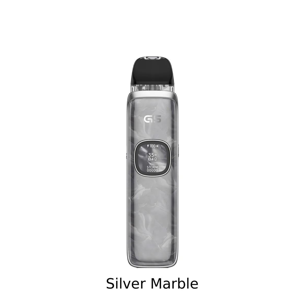 UWell Caliburn G5 Open Pod Kit Vape device with 'Silver Marble' finish on a white background