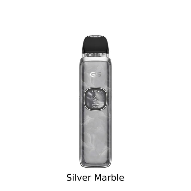 UWell Caliburn G5 Open Pod Kit Vape device with 'Silver Marble' finish on a white background
