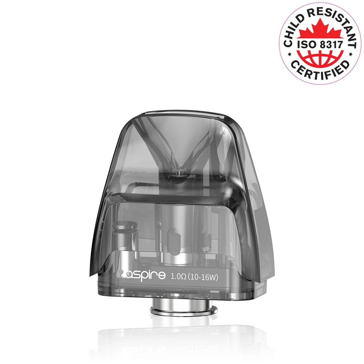 Aspire Tekno Replacement pod on a white background with a child resistant certification logo on the top right corner.