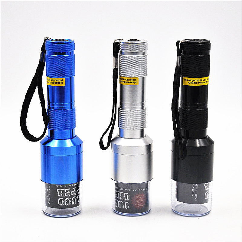 Compact electric grinders in blue, silver and black on a white background.