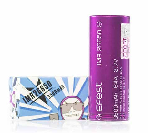 Efest 26650 battery with packaging displayed on a white background.