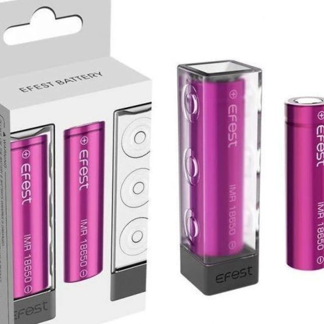 Efest 18650 battery with retail packaging displayed on a white background.