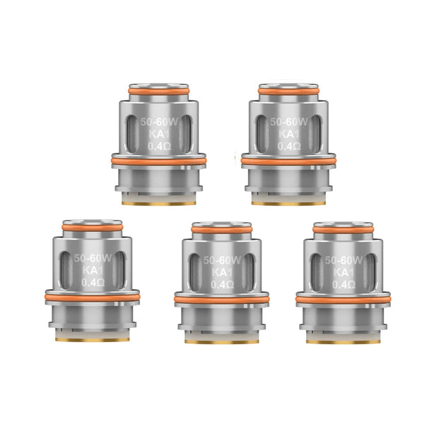 Five Geekvape Z Obelisk Tank replacement vape coils displayed on a white background.