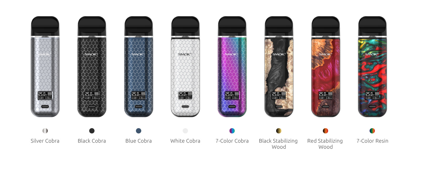 Smok Novo X available colors on a white background.