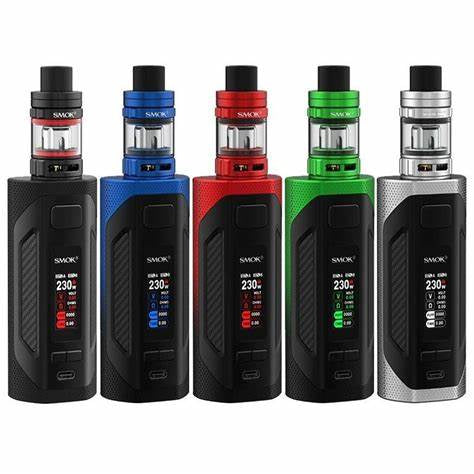 Five Smok Rigel 80 watt vape kits displayed showing front of devices on a white background.