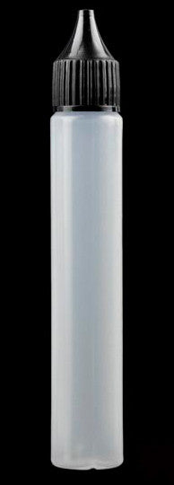 Unicorn 30ml e-juice bottle with black cap on a black background.