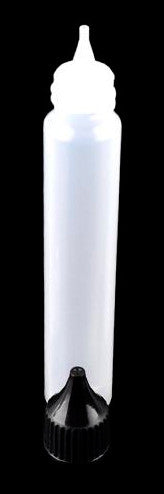 Unicorn e-Juice bottle with cap in front on a black backround.